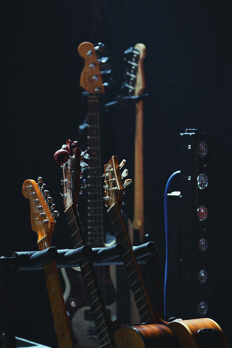 leisure activities several guitars musical instrument
